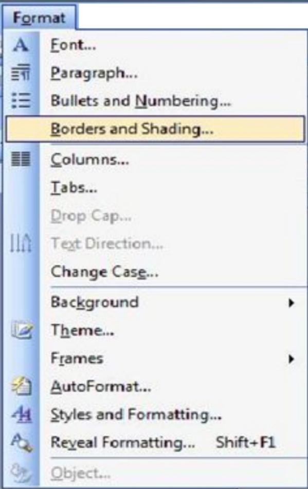 Format Menu in MS Word 2003