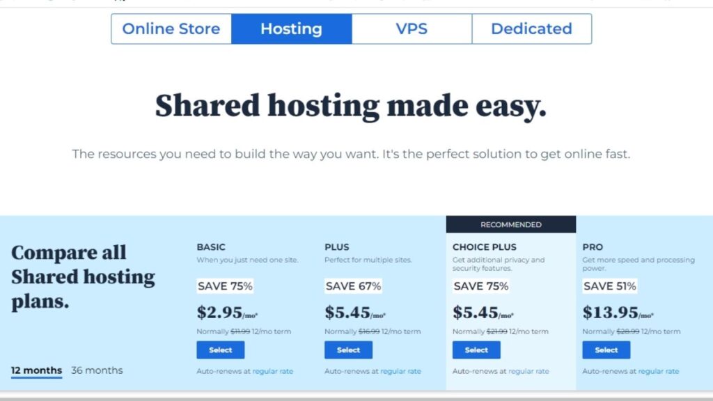 Bluehost Hosting Plan and Price